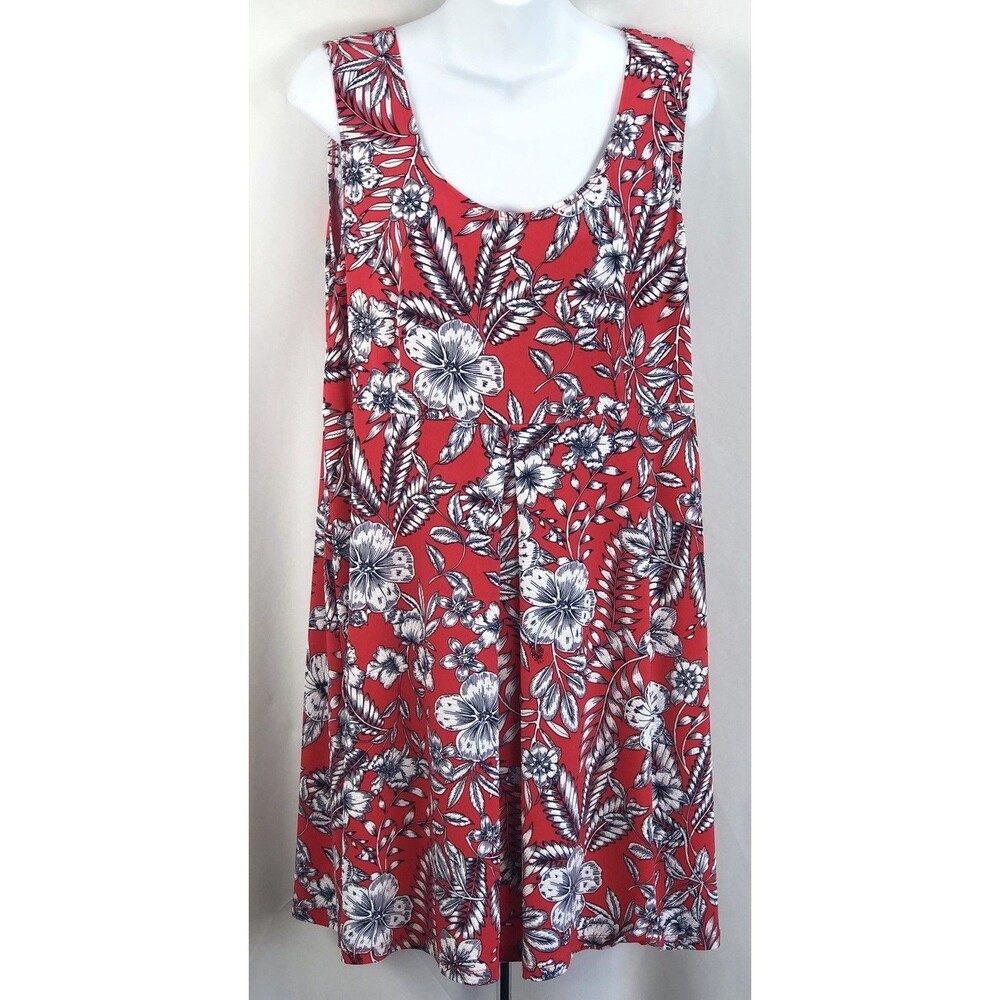 NWT Sleeveless Tank Dress 14P Red Floral Tropical Pleated Above Knee CoconutGirl